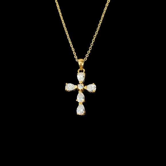 Cross Pendant Necklace Rhinestones Open Back Delicate Goldtone Chain Elegant 15" - Picture 12 of 15
